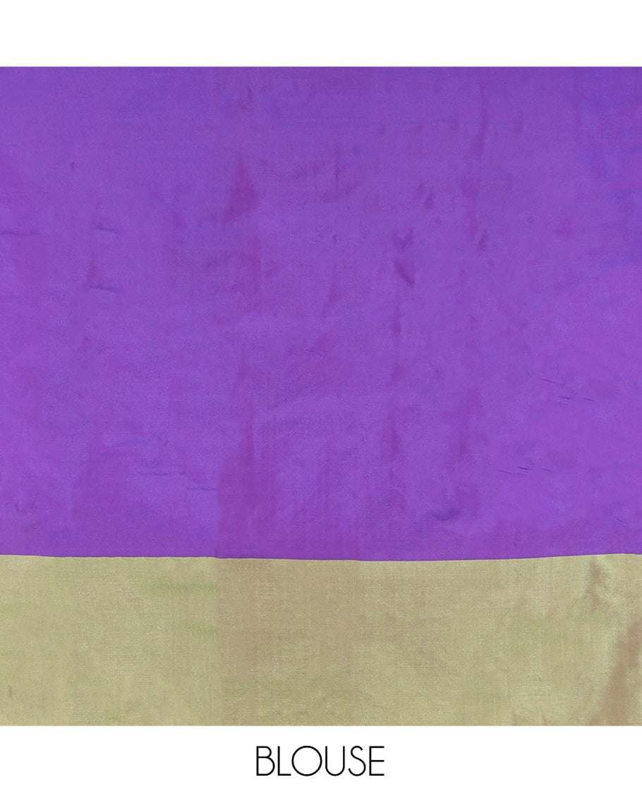 Violet Aarani Gift Saree, Highlighted with Zig-Zag Stripes on Its Body, Complemented by a Contrast Striped Border, Subtle Striped Pallu, and Paired with a Matching Blouse