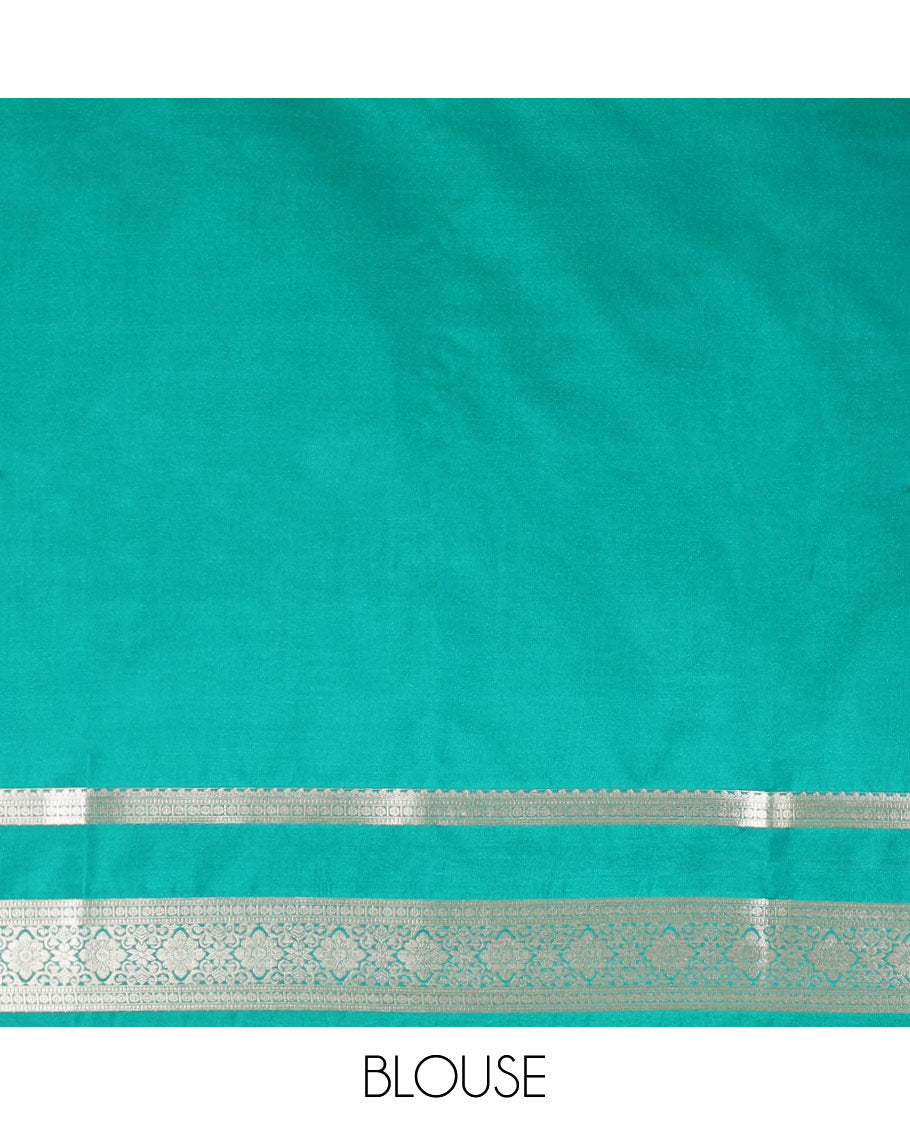 parrot green zari butta semi soft silk saree with rettai pettu, diamond border grand pallu along with plain blouse