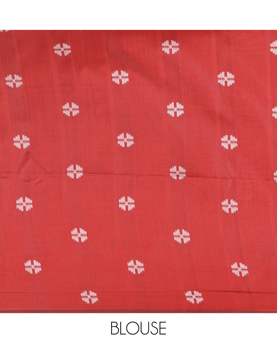 Maroon Mulberry Soft Silk Saree, Dazzled with Zig-Zag Stripes and Floral Jaal Design on Its Body, Highlighted by a Zari-Decked-Up Border, Pallu Features an Ikkat Design Weave, and Paired with a Blouse