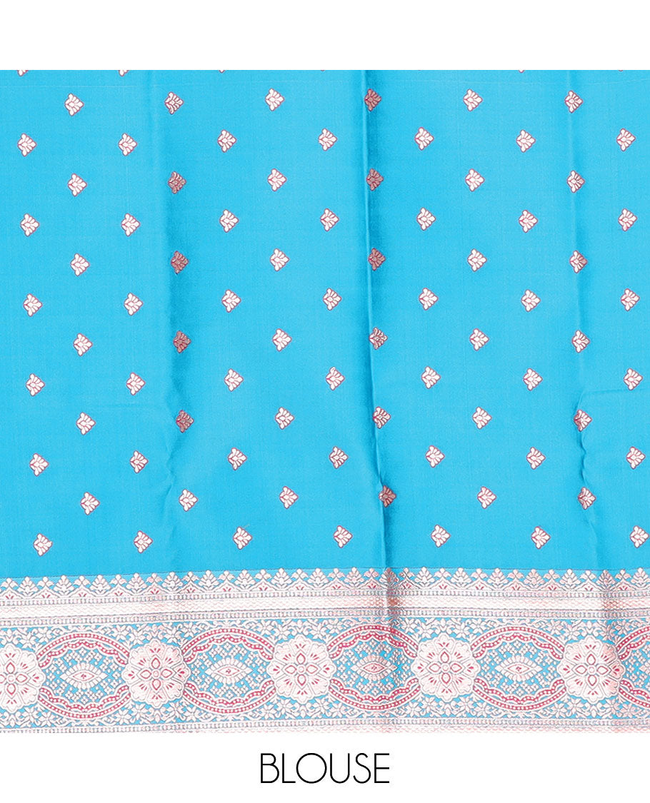 Red floral jaal design butter silk saree with contrast intricate zari design border & floral design pallu