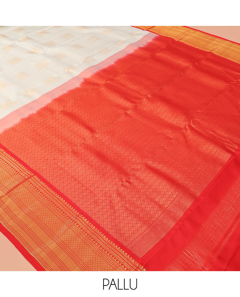 Off-White Zari Buttas Vasundhara Lite Silk Mix Saree, a Contrast Traditional Border, Contrast Blouse