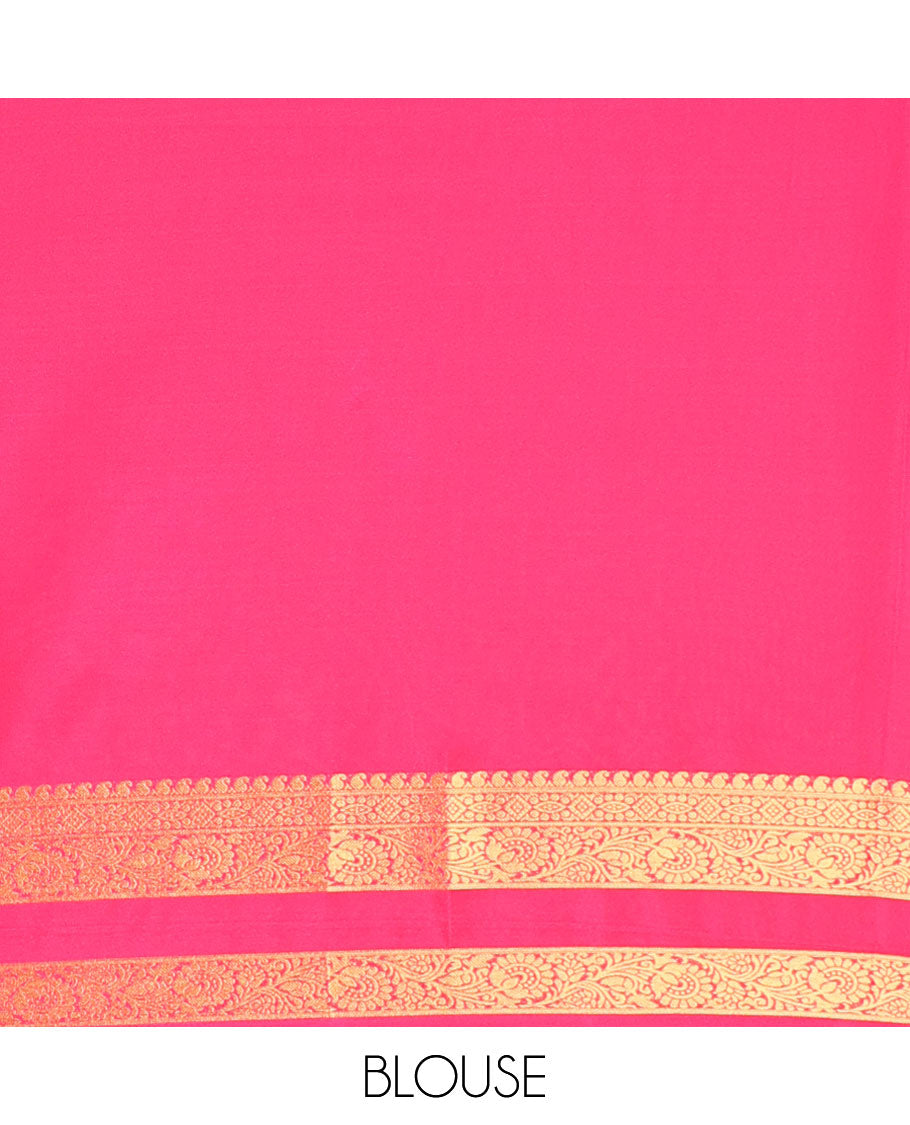 Pink striped art mysore silk saree with self zari design border & striped zari pallu