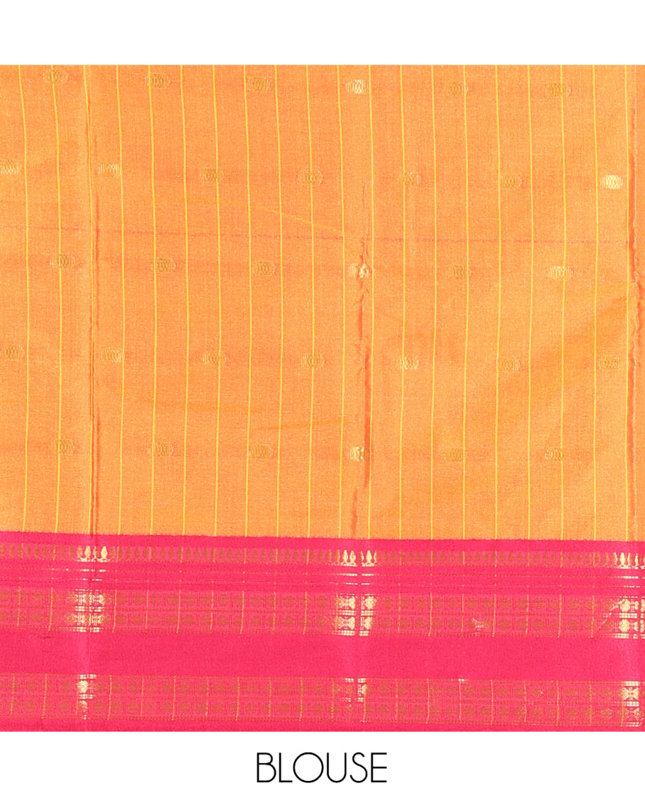Yellow Softy Silk Saree, Adorned with Zari Buttas, a Contrast Traditional Zari Border, and a Matching Blouse