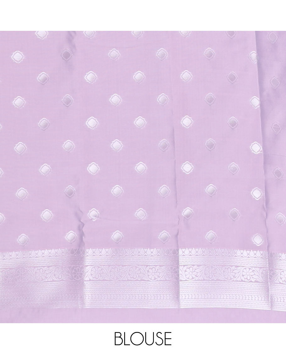 Pink geometric design butter silk saree with self floral design border & zari geometric design pallu