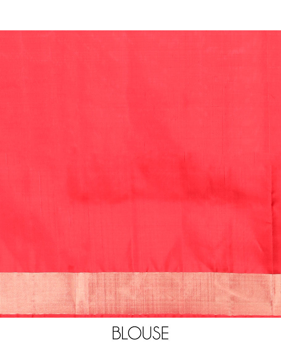 Red floral buttas soft silk saree with self floral zari border & floral zari design pallu