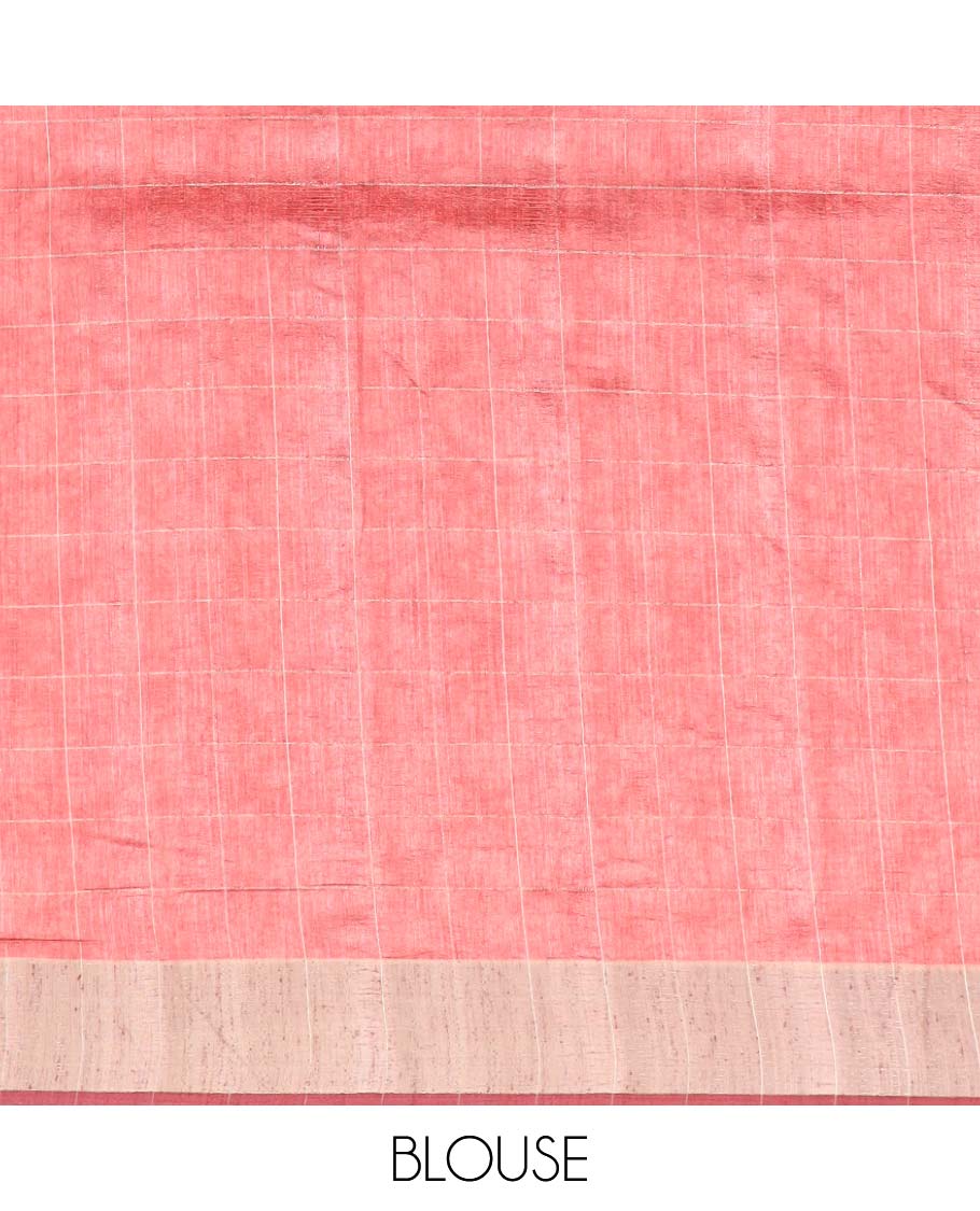 Pink all-over zig zag pathik printed semi tussar saree with bawanchi border & printed pallu along with plain blouse