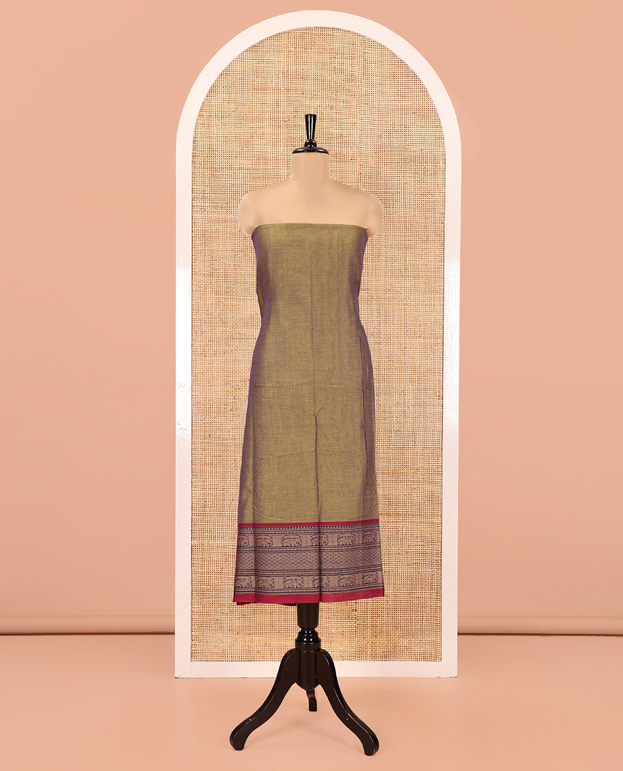 Parrot Green Mercerised Cotton Material Chudidar Set, Plain with Traditional Motifs Woven Thread Bordered Top, a Plain Bottom, and Paired with a Matching Dupatta