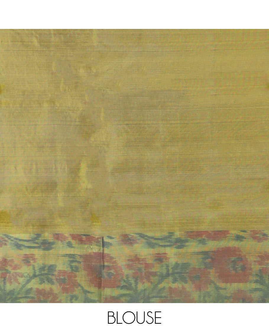 Blue floral motifs semi-soft silk sare with contrast floral border & pallu of ogee pattern