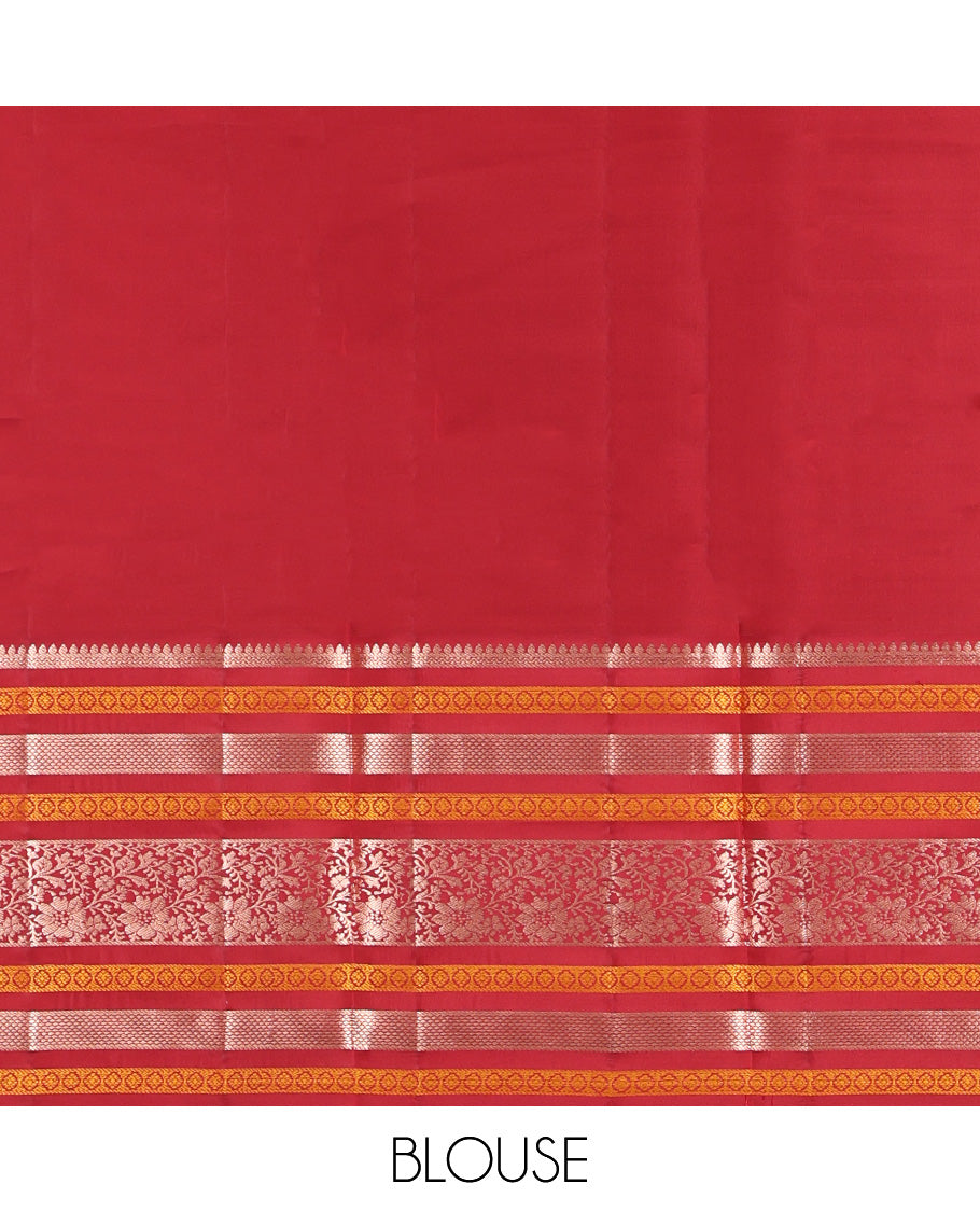 Mustard Mayil-Chakra Buttas Vasundhara Lite Silk Mix Saree, Contrast Traditional Zari Border, and a Contrast Blouse