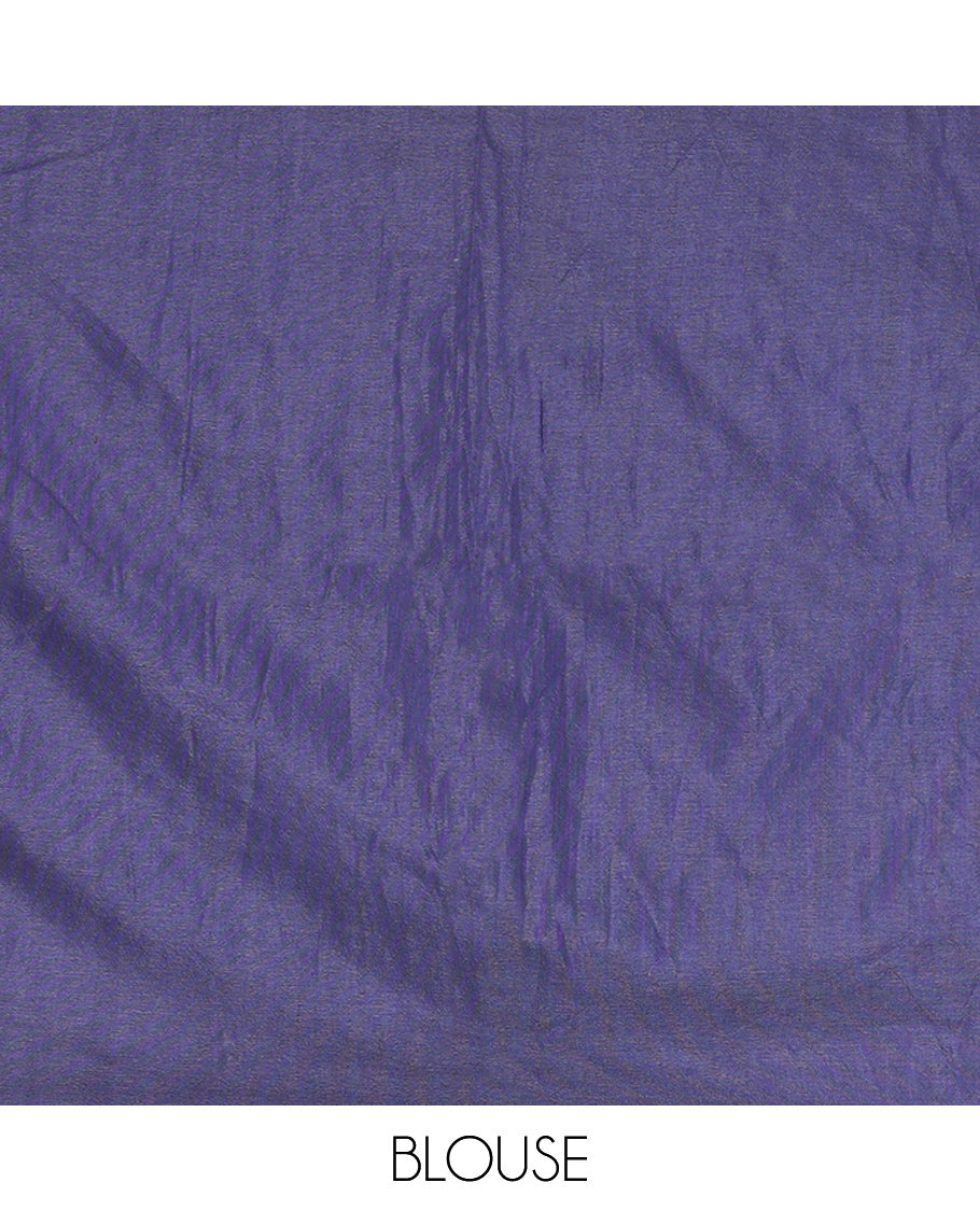 Borderless Rama-Navy Blue Plain Khadi Cotton Saree