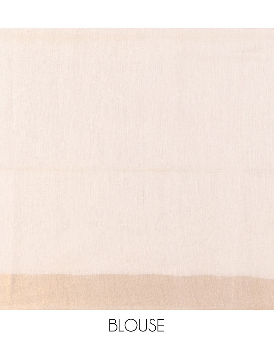 Cream Bhagalpuri Cotton Saree Features Vertical Stripes, a Zari Border, and a Matching Blouse