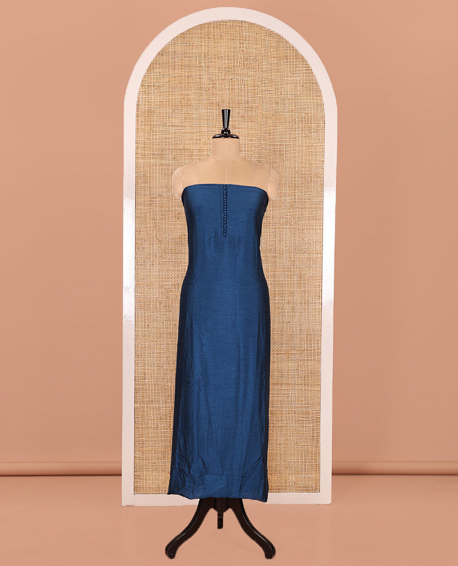 Blue Material Churidar Set, Beautified with Plain Vichitra Silk Top, Comes with a Plain Santoon Bottom, and Is Paired with a Crushed Chiffon Dupatta of Floral Print and Mirror Work