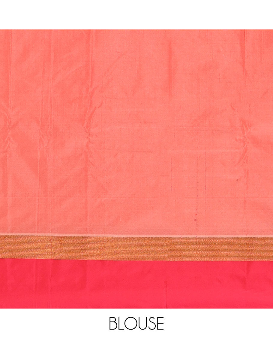 Light Chikku plus thread buttas semi-soft saree, contrast zari satin border, striped pallu & contrast plain blouse