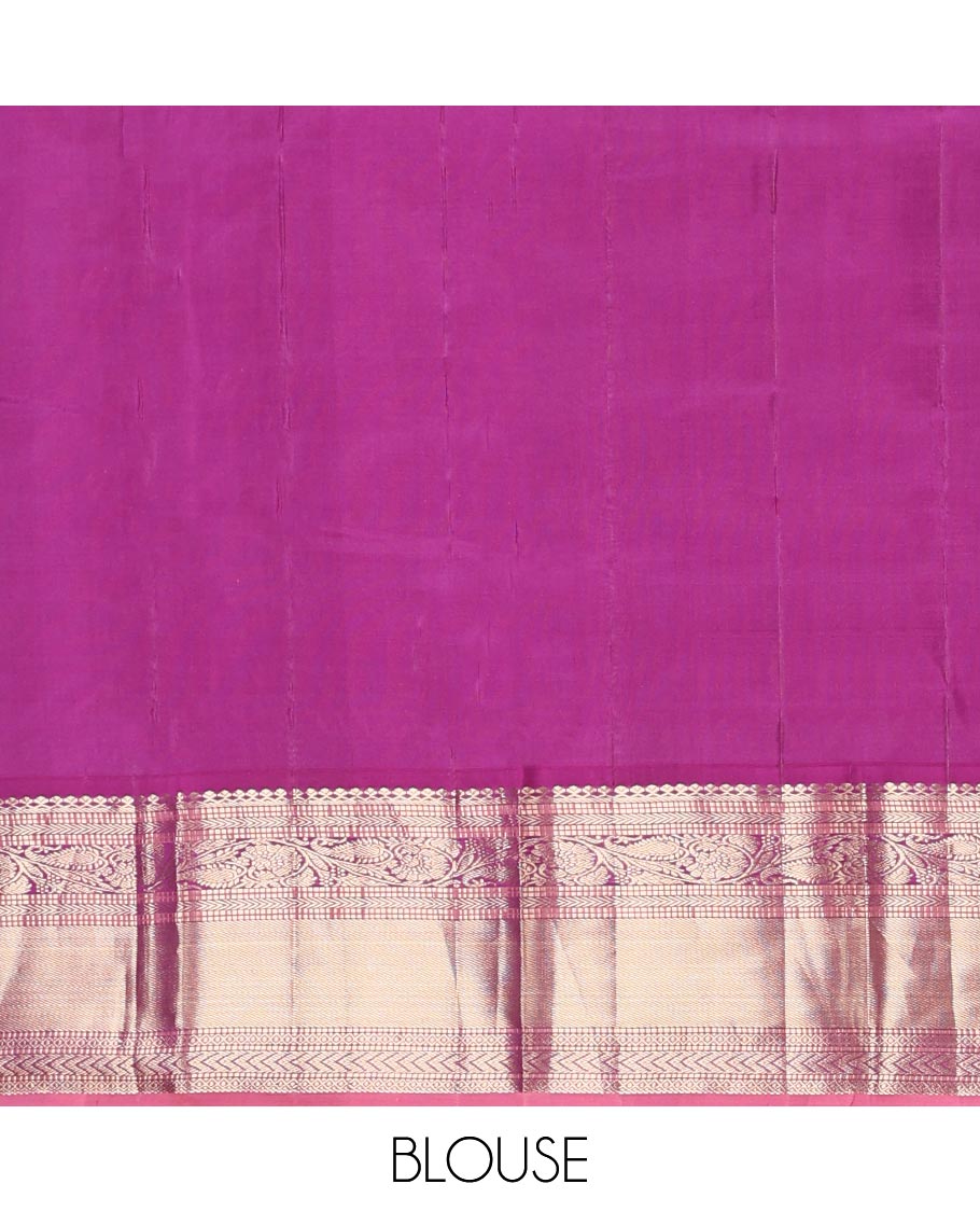 Green floral buttas silk saree with contrast border of muthu, manga , kuyil kann design & floral zari design pallu
