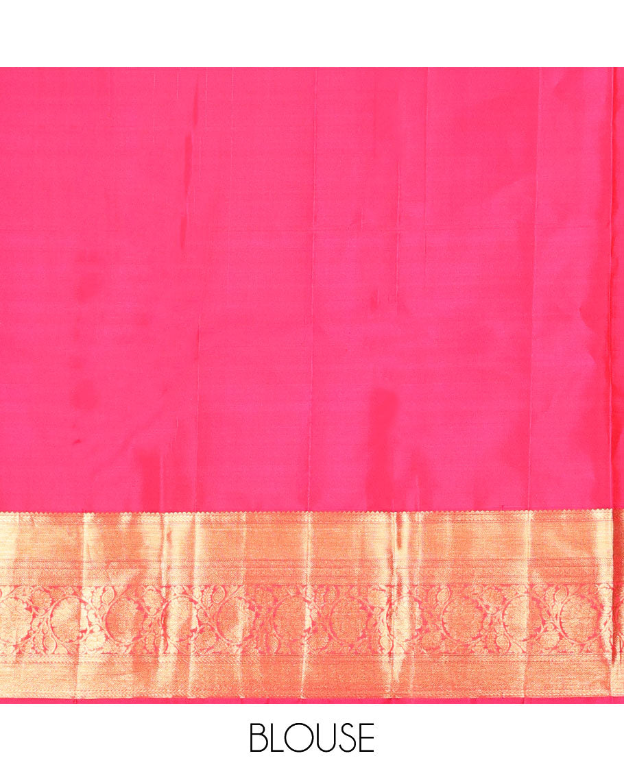 Red unique zari design kancheepuram silk saree with contrast border of rekku, muthu, kodi visiry design & zari design pallu