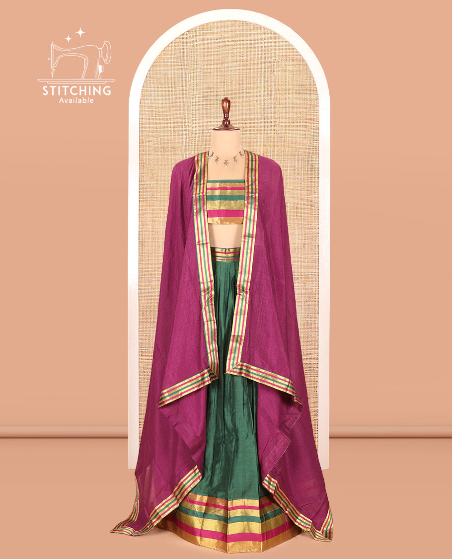 Green Semi-Silk Half-Saree