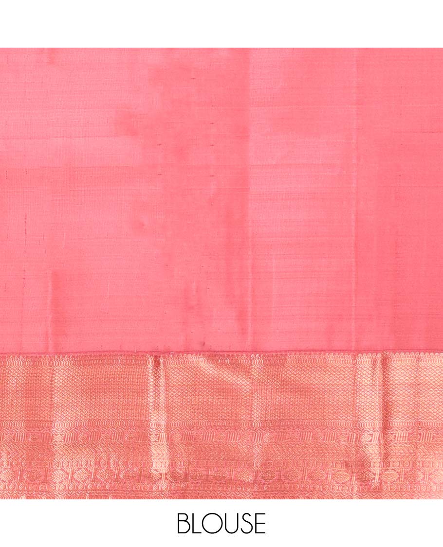 Red floral jacquard kancheepuram silk saree with contrast zari border & argyle zari design pallu