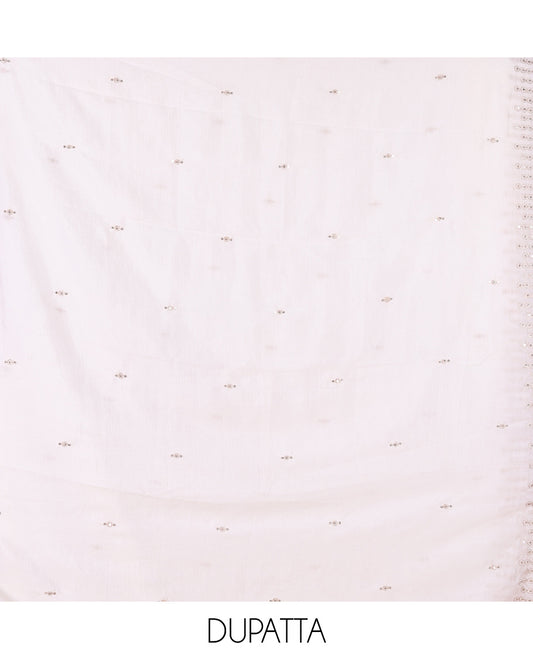 Cream Vichitra Silk Material Chudiddar, Embroidered Top, Plain Bottom, Scallop Embroidered Dupatta