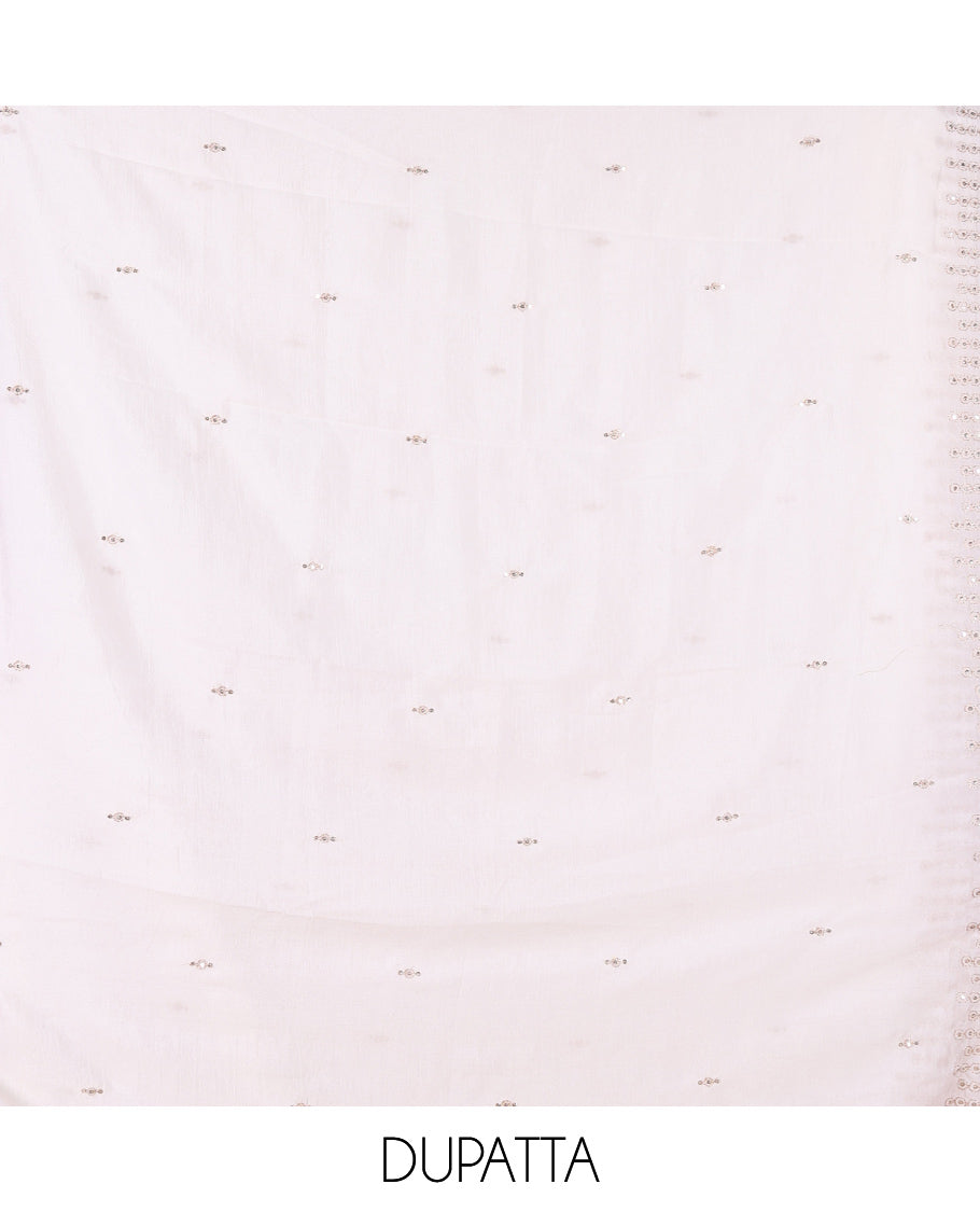Cream Vichitra Silk Material Chudiddar, Embroidered Top, Plain Bottom, Scallop Embroidered Dupatta