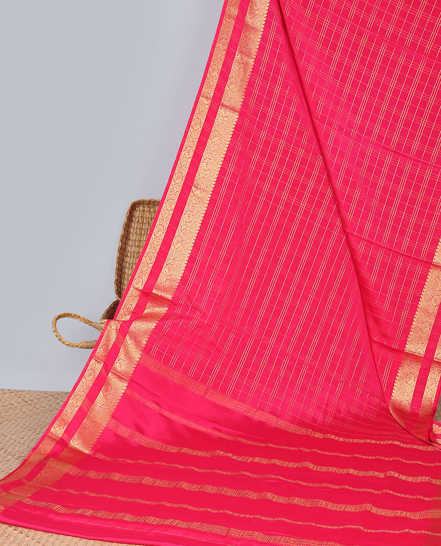 Pink striped art mysore silk saree with self zari design border & striped zari pallu
