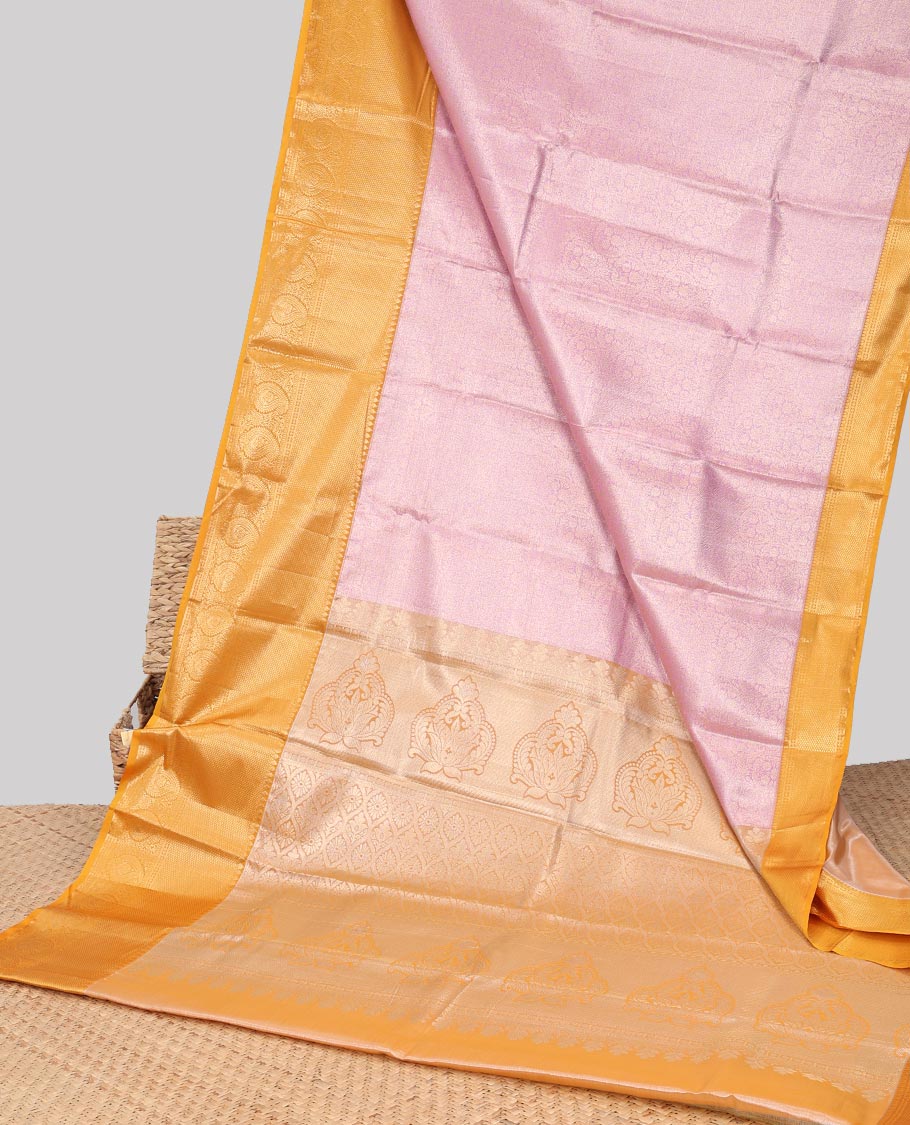 pink floral jacquard budget silk saree with contrast intricate zari design & floral checked zari design pallu