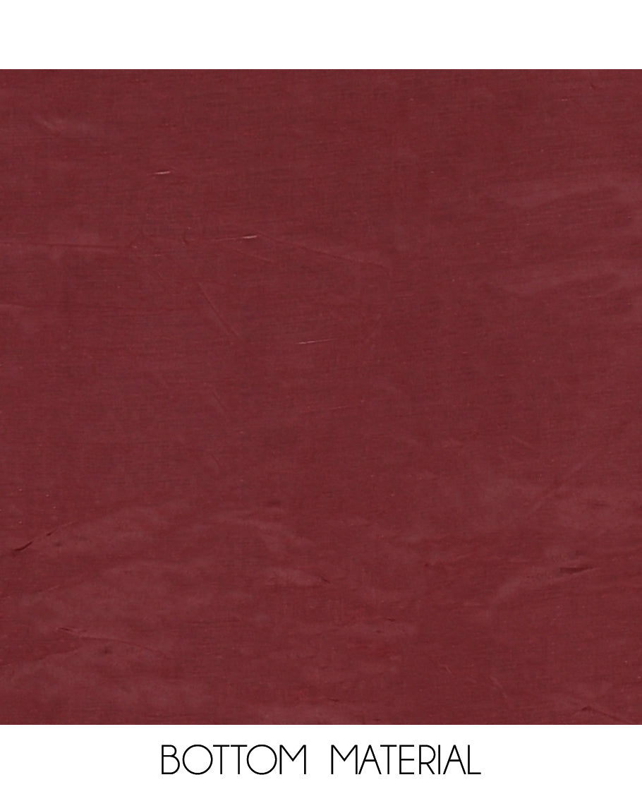 Maroon Material Churidar Set, Highlighted with Swarovski Stone Work Nc Moss Organza Top, Comes with a Plain Santoon Bottom, and Floral Printed Nc Moss Organza Dupatta