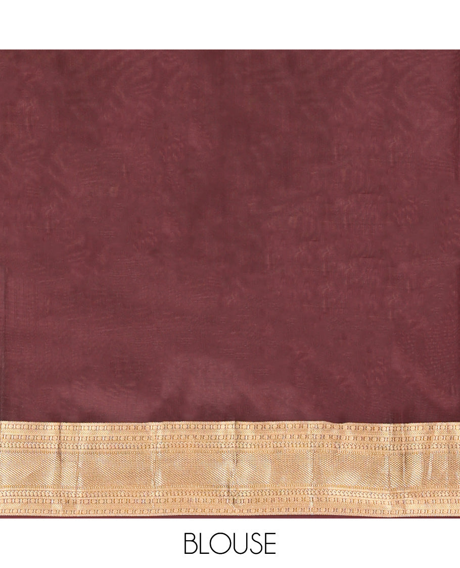 Brown Vasundhara Lite Silk Mix Saree, Masterfully Woven with Zari Buttas All Over Its Body, Highlighted by a Zari Border of Rettai Neli, Poun, Banaras, Manga, and Mayil Kann Designs, Grand Pallu, and Paired with a Matching Blouse