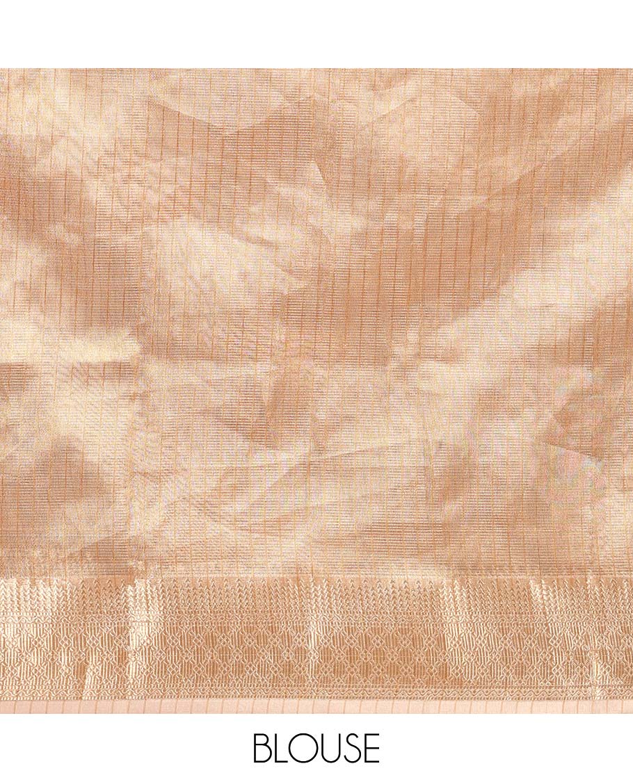 Cream thread embroidery tissue silk saree with jacquard border and lining pallu along with zari vertical lining pallu
