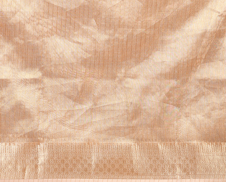 Cream thread embroidery tissue silk saree with jacquard border and lining pallu along with zari vertical lining pallu