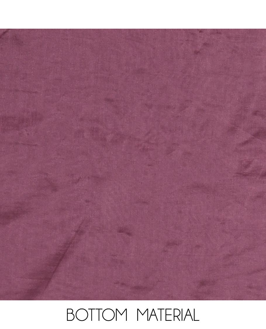 Purple material churidar set, warli tribe village theme print with mirror work semi-tussar top, plain bottom, and warli tribe village theme print semi-tussar dupatta