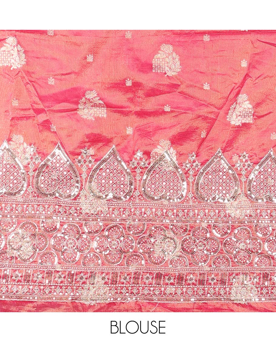 Brown floral stone embroidered half saree contrast stone embroidered border , zari design blouse & intricate stone embroidery dhavani