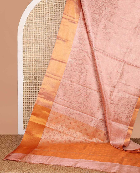 Light pink zari flower weaving design banaras tissue saree with zari bawanchi border & butta zari pallu along with brocade blouse