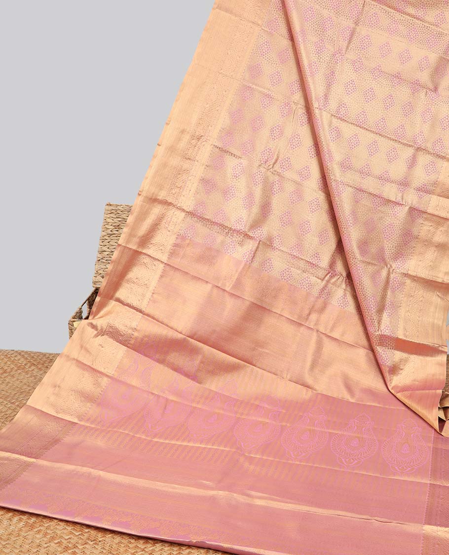 Multi-color geometric design budget silk saree with contrast zari border & striped pallu