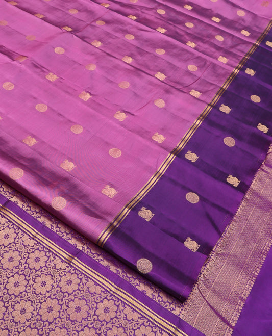 Purple Vasundhara Lite Silk Mix Saree, Elegantly Designed with Mayil and Chakram Buttas  On Its Body, Complemented by Contrast Border of Mayil and Chakram Designs, Floral Design Pallu and Paired with a Contrast Blouse