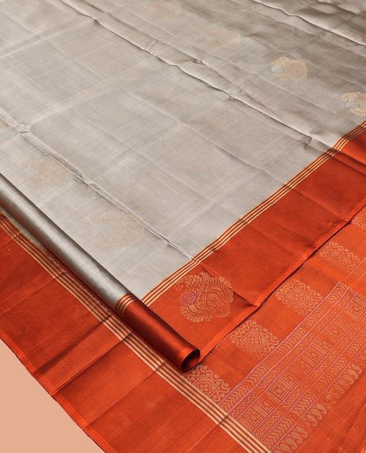 Grey Mayuri Lite Silk Mix Saree, Woven with Zari Buttas on Its Body, Complemented by a Contrast Border of Unique Designs, Intricately Designed Pallu, and Paired with a Contrast Blouse