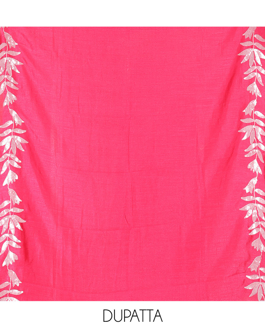 Navy Blue Material Churidar Set, Detailed with Floral Motifs Sequins-Thread Embroidered on Its Vichitra Silk Top, Comes with a Contrast Santoon Bottom, and Paired with a Vichitra Silk Floral Embroidered Scallop Dupatta