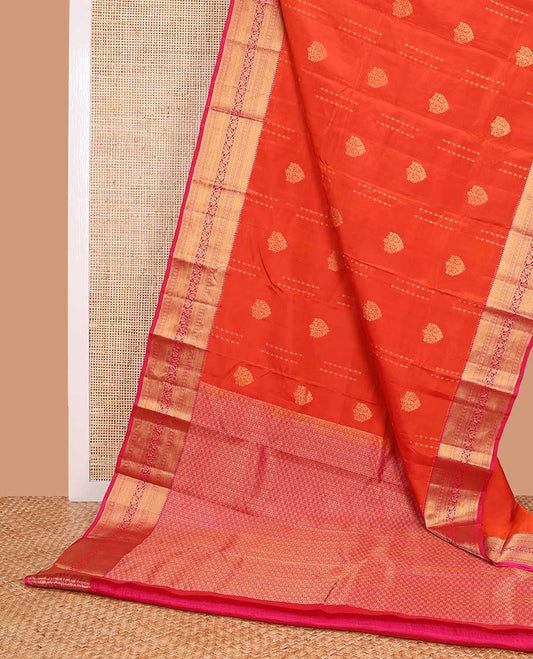 Red leaf buttas vasundhara elite silk saree with contrast intricate zari design border & floral design pallu