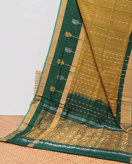Brown striped floral uppada silk saree with contrast zari design & intricate zari design pallu