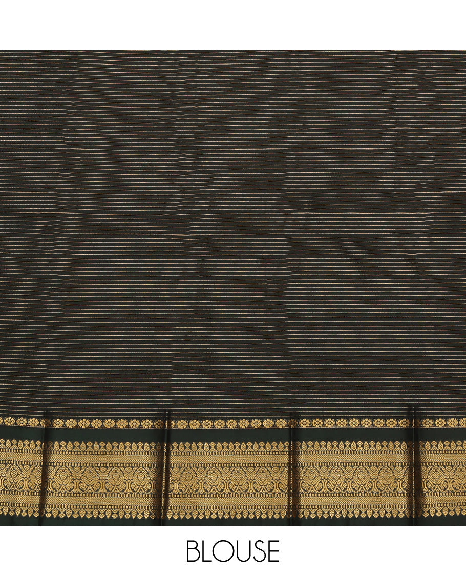 Sandal Budget Silk Saree, Highlighted by Zari Buttas and Stripes, Complemented by Contrast Traditional Zari Border, a Jaal Pallu and a Contrast Blouse