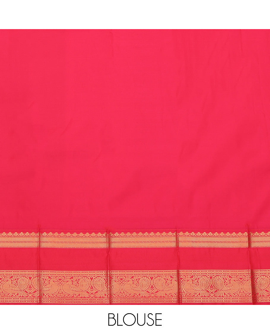 Yellow Budget Silk Saree, Enriched with Zari Buttas, a Contrast Traditional Zari Rettai Pettu Border, Grand Pallu, and a Contrast Blouse