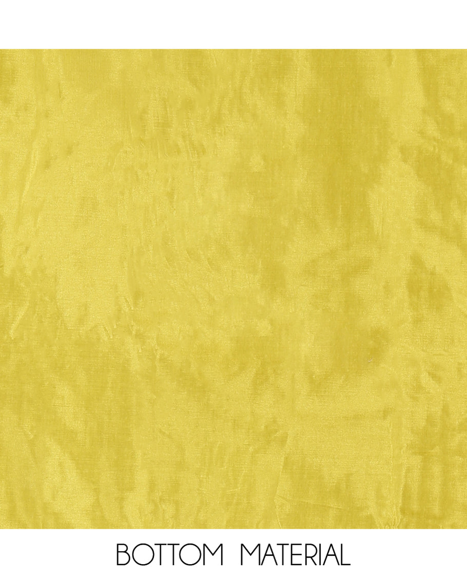 Yellow Semi-Bhagalpur Cotton Material Churidar Features Plain Top, a Santoon Bottom, and Contrast Abstract Printed Dupatta
