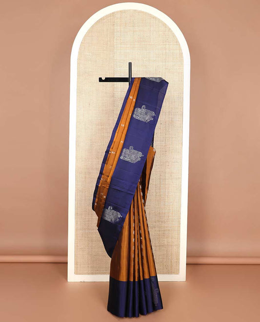 Orange manga zari buttas silk mix saree, contrast unique manga butta border & pallu of jaal designs