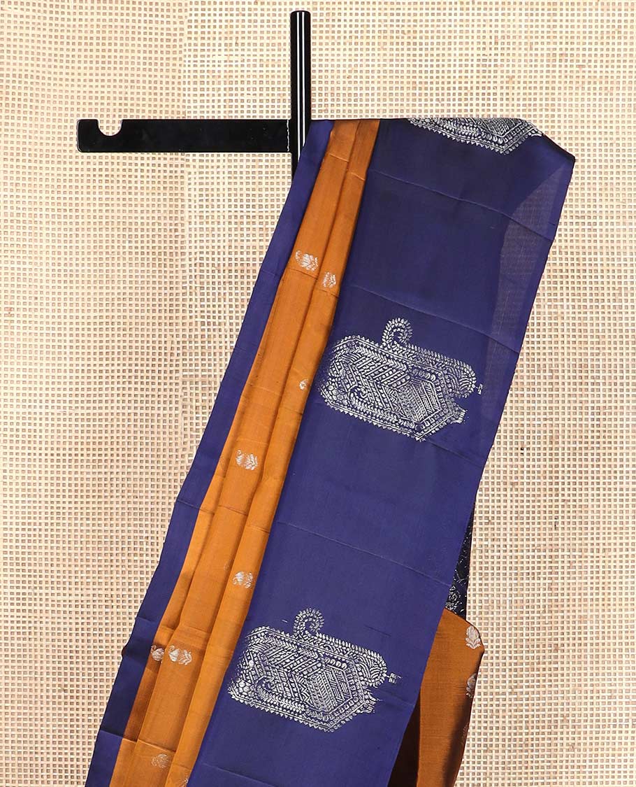 Orange manga zari buttas silk mix saree, contrast unique manga butta border & pallu of jaal designs