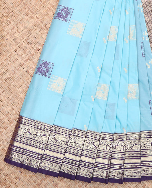Blue Peacock Butta Budget Silk Saree