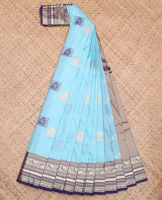 Blue Peacock Butta Budget Silk Saree