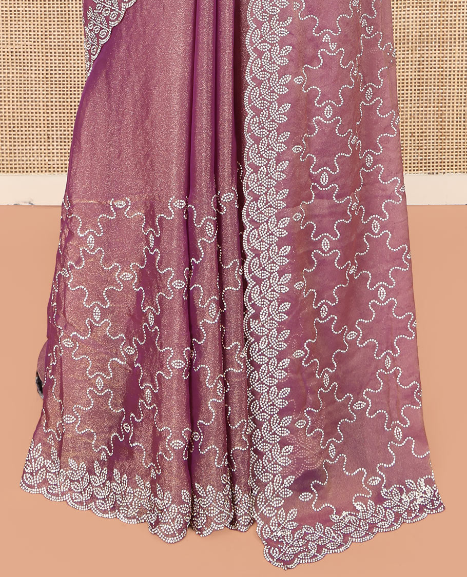 Pink Designer Saree, Prettified with Stonework Jaal Design, a Scallop Leaf Stonework Border, and Matching Blouse