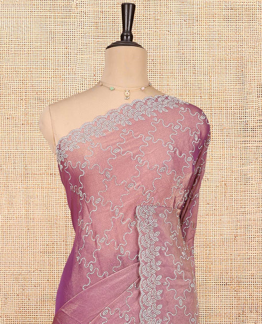 Pink Designer Saree, Prettified with Stonework Jaal Design, a Scallop Leaf Stonework Border, and Matching Blouse