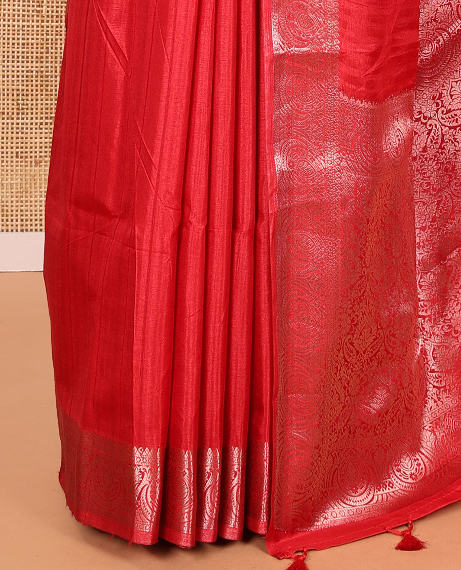 Rust Fancy Tussar Saree, Intricate Border, Grand Pallu, a Printed Blouse, Matching Brocade Blouse