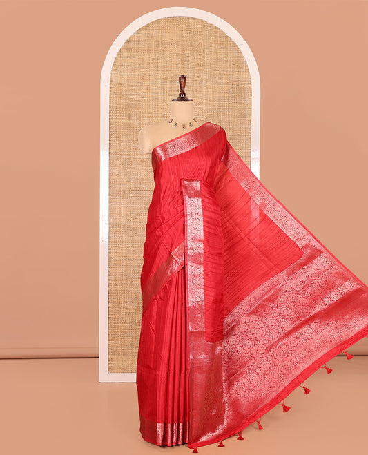 Rust Fancy Tussar Saree, Intricate Border, Grand Pallu, a Printed Blouse, Matching Brocade Blouse
