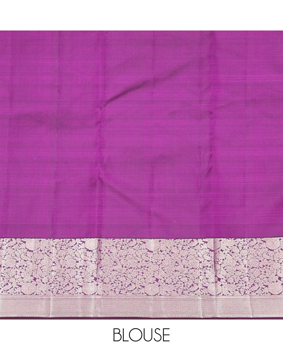 Orange buttas silk saree with self border of floral, banaras design & floral design pallu
